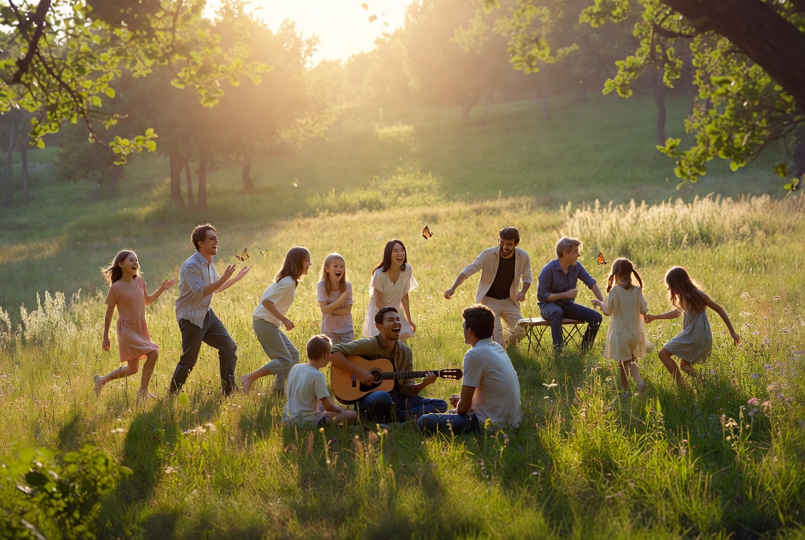 Guitar circle in the meadow